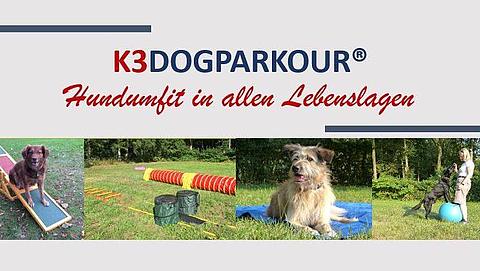 K3DogParkour Logo und Impressionen des Trainings